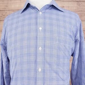 Stafford Shirt Mens 17 34-35 Blue Plaid Dress Travel Regular Fit Easy Care